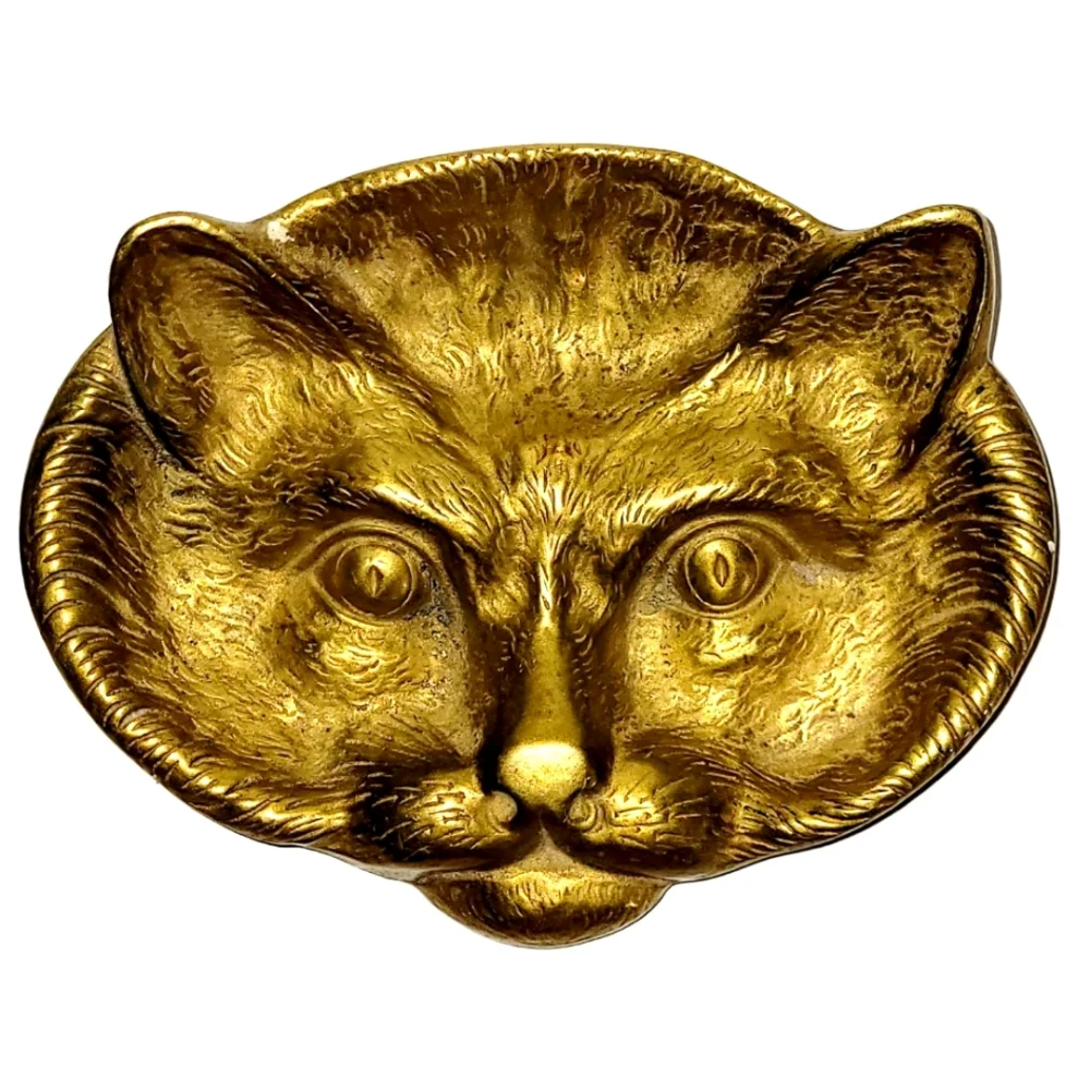 Vintage Cat Face Brass Trinket Dish